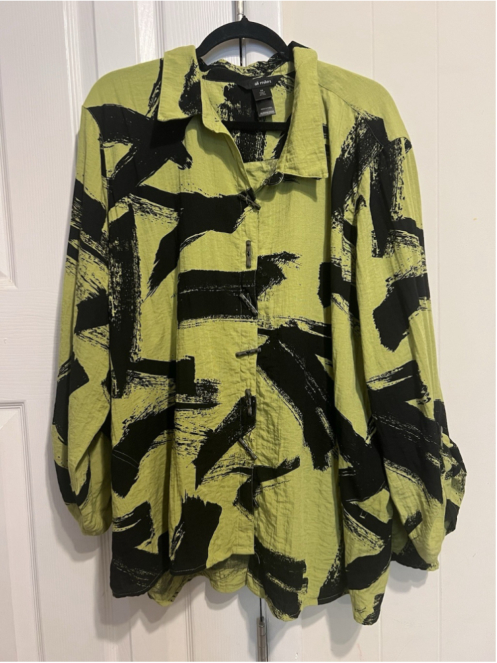 Ali Miles Lime Green Art To Wear Oversized Button Lagenlook Top 3X